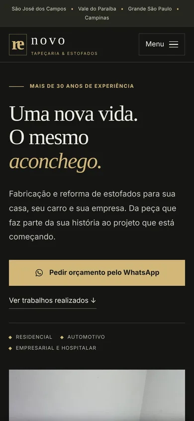Site da Renovo Tapeçaria e Estofados no celular